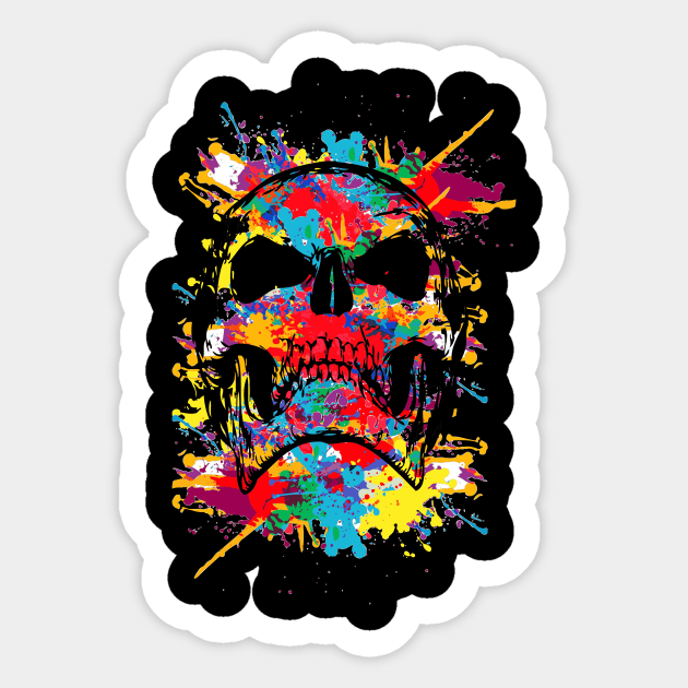 colorful skull artwork Sticker by vpdesigns